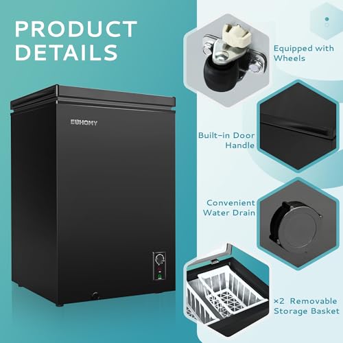 image for EUHOMY 3.5 Cu.Ft Chest Freezer with Wheels, Small Deep Freezer Adjusta
