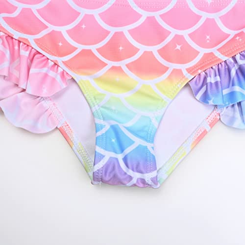 Image of QPANCY Girls One Shoulder Swimsuits Kids Two Piece Bathing Suits Ruffle Beach Swimwear