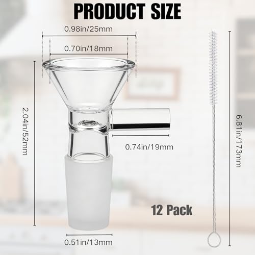 12 Pack Mini Glass Funnel with Handle, Small Borosilicate Funnels for Liquids, Oils & Bottles, Heat Resistant Clear Funnels for Kitchen, Lab, Essential Oils, DIY, with Cleaning Brushes