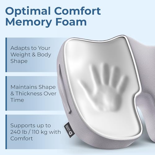 Image of 5 STARS UNITED Seat Cushion - Memory Foam Chair Cushion for Tailbone Pain Relief - Ergonomic Support for Coccyx, Sciatica & Butt - Office, Desk & Gaming Chair, Car Seat, Wheelchair, Airplane, L Gray