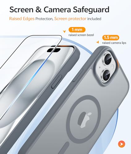 Image of FNTCASE for iPhone 15 Case: for iPhone 14 Case & iPhone 13 Case [Compatible with Magsafe] Translucent Matte Cases with [Screen Protector] Military Grade Shockproof Protective Phone Cover - Gray