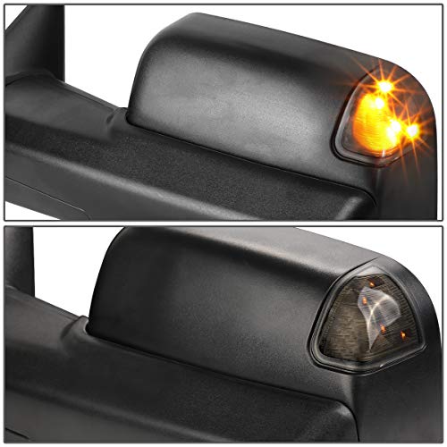 Pair Of Rear View Side Towing Mirrors - Heated Glass | Power Adjust | Smoked Led Turn Signal | Puddle Light - Compatible With Dodge Ram 1500-5500 2009-2016, Driver And Passenger Side, Textured Black #TOP4
