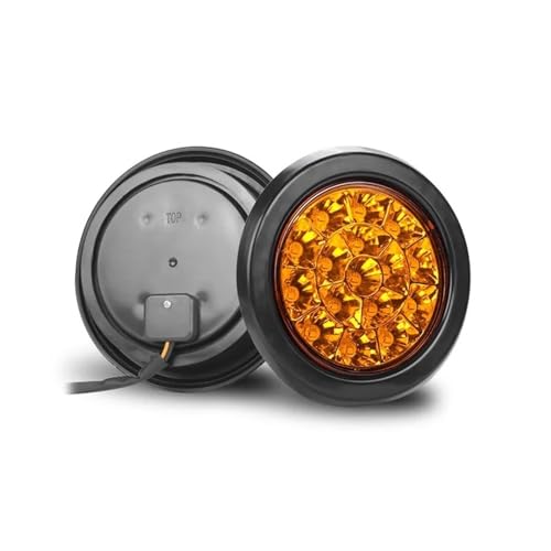 DECTER Piloto Trasero Luces Traseras LED Redondas 4 Pulgadas Y 16 LED Rojas Luz Giro Ámbar Luz Freno Y Giro Para Camioneta Para Jeep Camioneta 4x4 12 V Y 24 V Piloto Posterior(2pcs Yellow light)