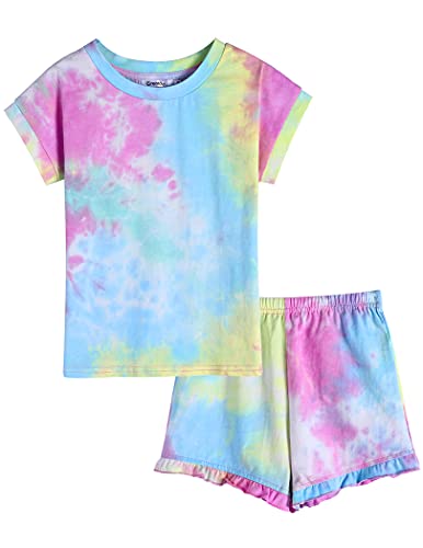 Greatchy Girls Tie Dye Clothes Pullover Top Short Pants 2Pcs Cotton Short Sleeve Tracksuit Outfit #TOP25