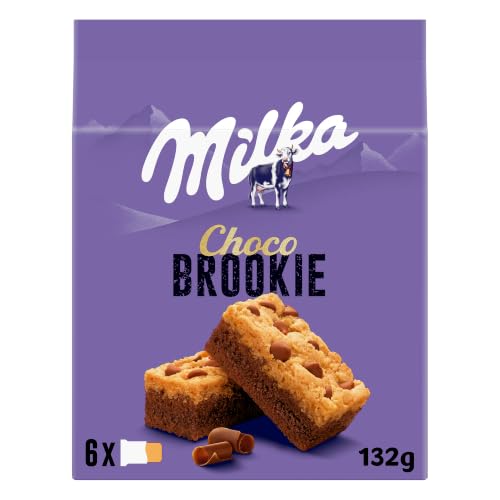 Milka Choco Brookie, Bizcocho Chocolate con Leche y Trozos, 132g | Bizcocho Milka de chocolate con leche y trozos de chocolate, para disfrutar en cualquier momento del día