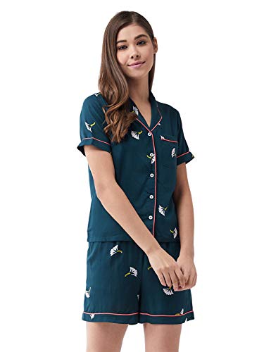 Image of Miss Chase Viscose Women's Collared Short Sleeves Printed Regular Top & Shorts Pajama Set