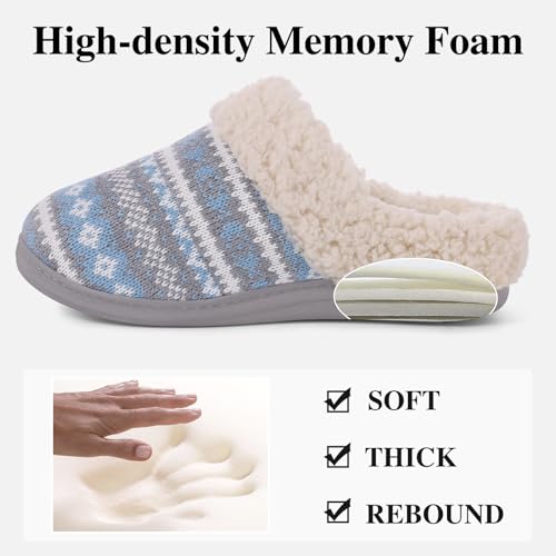 Image of Evshine Warm Knit House Slippers for Women Comfy Wool-Like Lined Chenille Slippers with Memory Foam and Indoor Outdoor Soles
