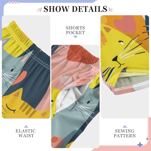 Cartoon Cat Love Heart Boys Long Pants Soft Trousers Elastic Waist Kids Lounge Bottoms with Pockets S-XL4