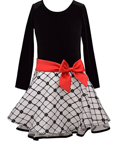 Bonnie Jean Little Girls 4-6X Black White RED Glitter Floral Special Occasion Wedding Flower Girl Holiday Party Dress