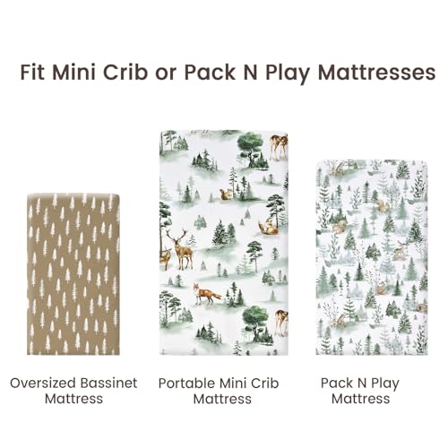 Image of PHF 3 Pack Soft Mini Crib Sheets, Woodland Silky Pack N Play Sheets for Baby Boys Girls Neutral, Universal Fit for Pack N Play, Playard, Portable and Mini Crib Mattresses, Woodland