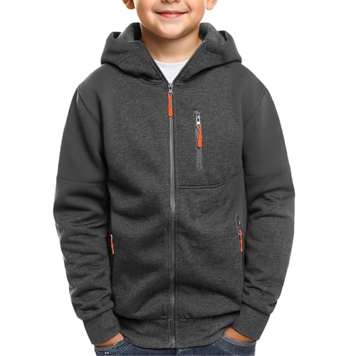 Boys Zip up Hoodi𝐞s Coats Thick Fleece Multi Zipper Pockets Cotton 𝐇ooded Sweatshirts Youth3
