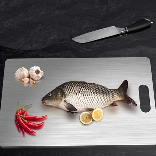 Tabla de cortar acero inoxidable doble cara con mango miniatura 3