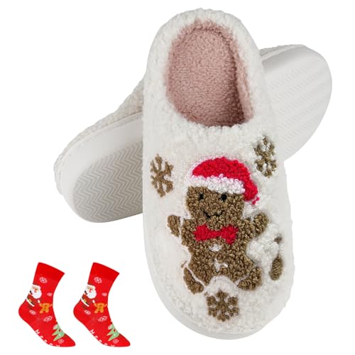 BIOECEUA Christmas Slippers With Socks for Women Men, Soft P