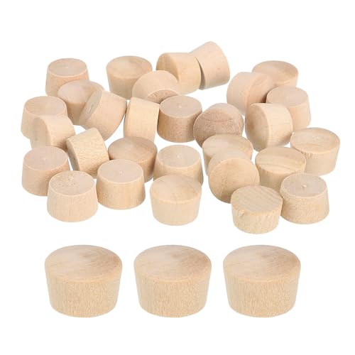 Image of uxcell 40Pcs Wood Button Plugs, 12mm /0.47 inch Flat Head Hardwood Screw Hole Plug Wooden Caps Buttons Wood Plug for Furniture Woodworking Craft Decor (13.5mm x 12mm)
