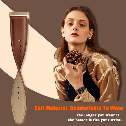 KoGiio Vintage Leather Strap for Fitbit Versa 4/Versa 3/Sense 2/Sense Men Women Replacement Soft Watch Straps, Yellow brown - Image 4