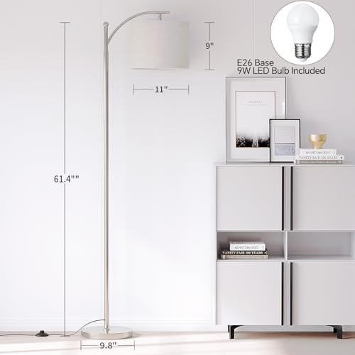 Image of SUNMORY Arc Floor Lamp, Modern Floor Lamp with 9W 3 Color Temperatures Bulb, Metal Standing Lamps with Adjustable Hanging Lampshade, Tall Floor Lamps for Living Room, Bedroom, Office