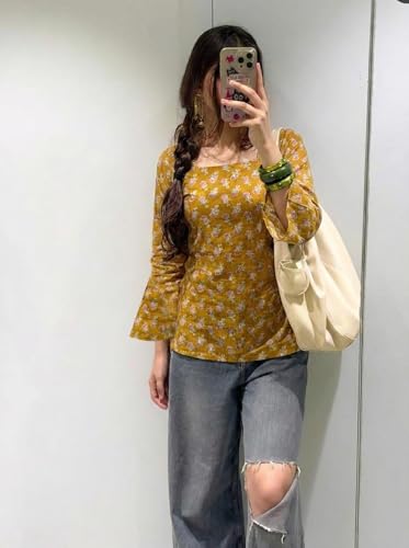 Image of ANNI Designer Women's Viscose Blend Printed Short Kurti | Straight Fit Casual Ethnic Top | Square Neck Full Sleeve Kurta Office College