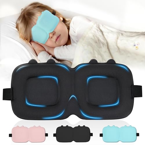 Kids Sleep Mask 3D Contoured Eye Mask for Sleeping Soft Sleeping Mask for Kids with Adjustable Strap Blackout Eye Cover Travel Sleep Mask for Boys & Girls(Blue)