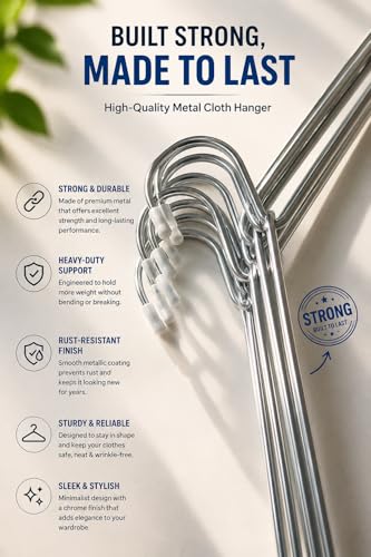 Image of Green Tales Clothes Wire Heavy Duty Stainless Steel Hangers with Non Slip Grooves, Ultra Thin Metal Space Saving Clothing Hanger 16.5 Inch (24)