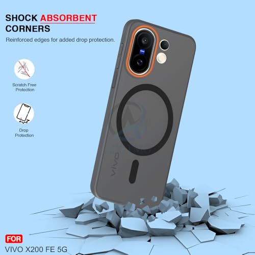 Image of AESTMO Vivo X200 FE 5G Back Cover | Slim Hard Shell | Matte Frosted Hard Back Translucent Back Cover for Vivo X200 FE 5G (Compatible with MagSafe Accessories, Black)
