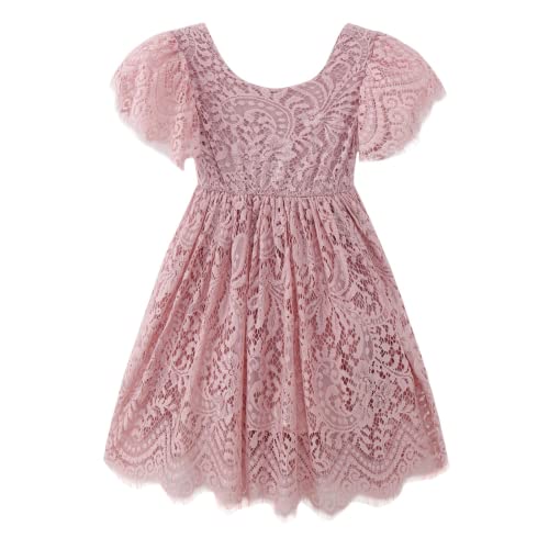 Toddler Girls Princess Lace Tutu Tulle Short Sleeve Wedding Pageant Party Formal Puffy Dresses (Dusty Pink, 2T) #TOP1