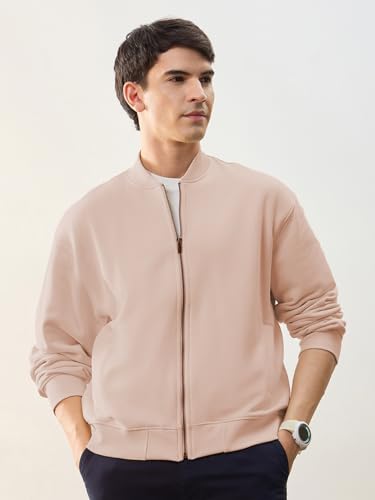 Image of Nobero Men's Premium Fleece Bomber Jacket | 280 GSM Fabric | Regular Fit Zip-Up Outerwear | Shirt Collar | Ribbed Cuffs & Hem | Casual Winter Layering Jacket