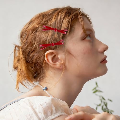 Pinzas para cabello rojo oscuro con moño set de 4 miniatura 3