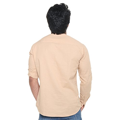Image of Men's Linen Chinese Collar Full Sleeve Plus Size Short Kurta