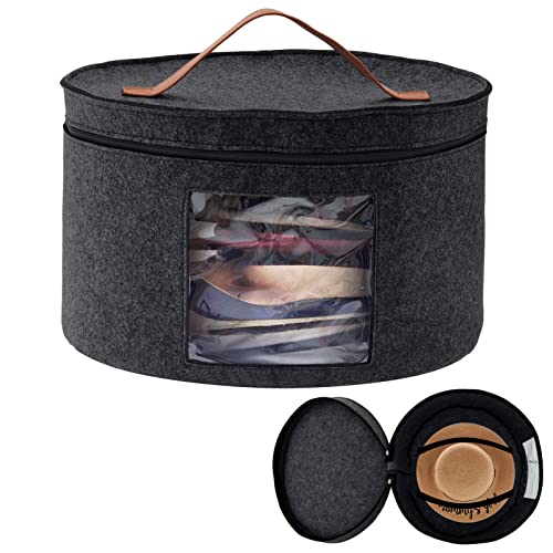 Boîte de Rangement pour Chapeaux avec Couvercle, Bestcool 17 Pouces de Diamètre Boîtes à Chapeaux Pop Up pour le Stockage Grand Sac de Rangement pour Chapeau de Voyage Robuste et Pliable (Noir) Cover