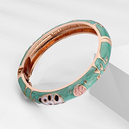 Ujoy Childrens Bracelet Beautiful Cloisonne Panda Enameled Gold Hinge Open Bangles Bracelets Jewelry For Girls Gifts 55D01 Green #TOP1