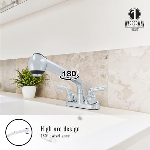 WMF 2 Handle Utility/Laundry/Shop Sink Faucet with Pull Out Sprayer in Chrome, Non-Metallic ABS Plastic, 4" Centerset for Laundry Room, Garage, Mud Room, RV by Wasserman Faucets - Image 4