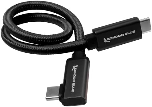 KONDOR BLUE | 12 Inch Straight to Right USB-C Cable for SSD Recording & Charging | 8K Data, 100W PD, 10Gbps USB 3.1/3.2 Gen 2 for Cameras, Monitors, iPhone 17/16/15, Tablets & More | Black