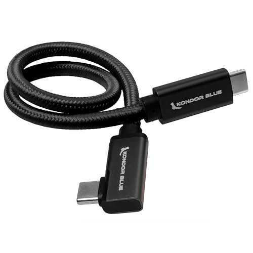 Image of KONDOR BLUE | Right Angle 12" USB-C Braided Cable for 8K Data and Power Delivery | 20 Gb/s Transfer Speed, USB PD 100W Charging, & Thunderbolt 3 Compatible | Black