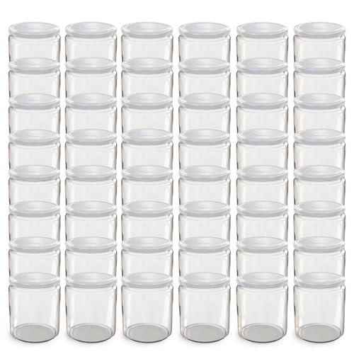 Oputec Lot de 48 bocaux de 405 ml avec couvercle à visser TO 82 blanc – Parfait pour les confitures, les confitures et plus encore, grands bocaux avec...