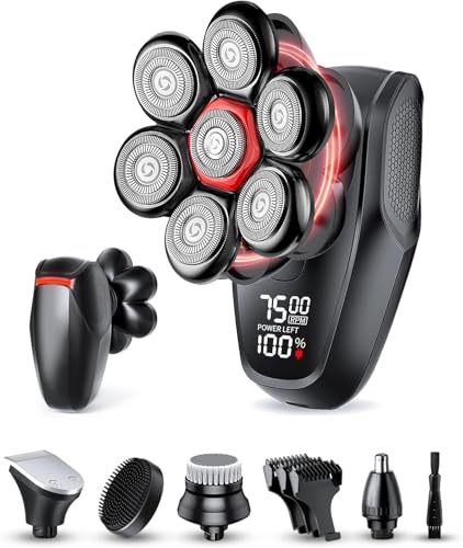 Image of Head Shavers for Bald Men, 5-in-1 Men's Grooming Kit, Electric 7D Rotary Head Shaver, IPX8 Waterproof Wet /Dry, Father's Day Oliveblack