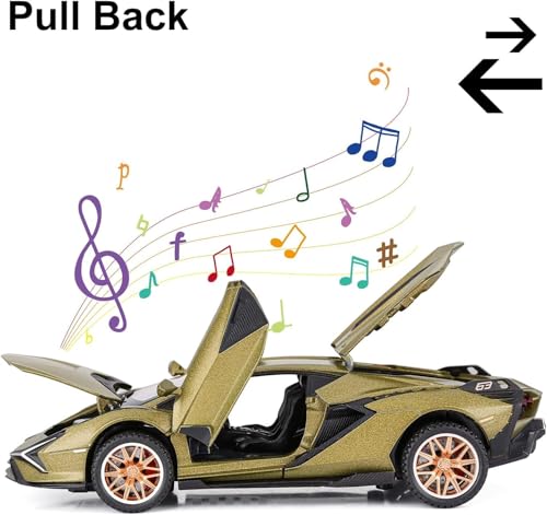 Image of 1:32 Scale Lamborghini SIAN Toy Car | Metal Pullback Diecast Car for Kids with Openable Doors, Sound, Light Effects Toy for Car Enthusiasts (Color As Per Available), green
