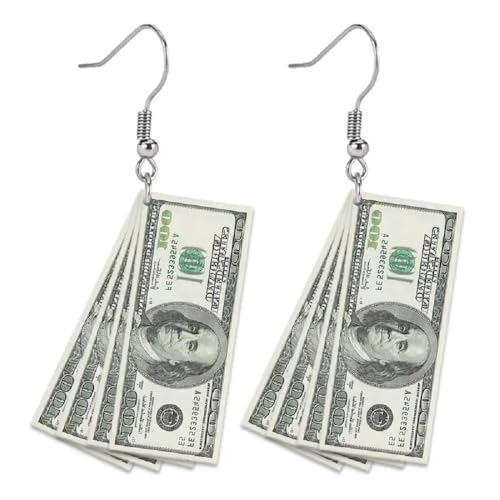 Dollar Sign Earrings Funny Lightweight Acrylic Retro 100 Dollar Bill Money Luck Symbol 2D Simulated Paper Cash Dangle Drop Statement Earrings Jelwery Gifts for Women