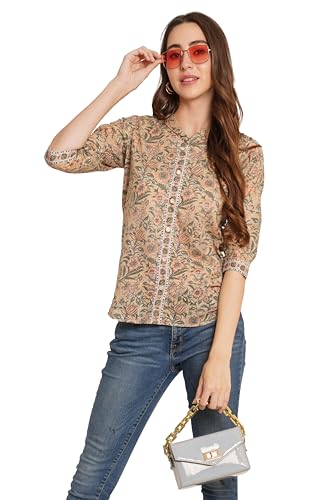Image of COTLAND Fashions Jaipuri Cotton Floral Printed Shaded Shirt for Women (Top Style)