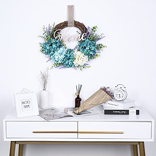 Kinbedy Wreaths For Front Door, 18" Wreath Artificial Blue Hydrangea Eucalyptus, Spring Summer Blue Wreath For Home Porch Farmhouse Door Window Party Decoration #TOP2