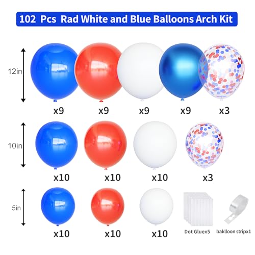 Image of Red White Blue Balloons Different Size Red White and Blue Balloons Garland Arch Kit with Confetti Balloons for 4th of July Independence Day Birthday Party Anniversary