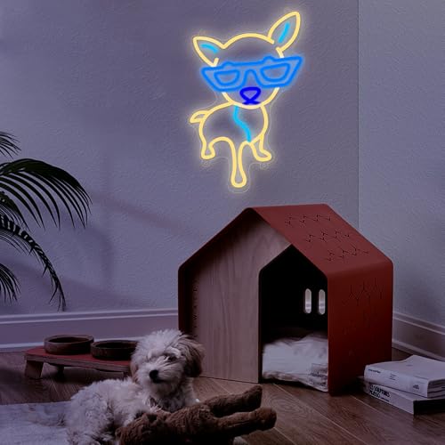 Image of Dog Neon Sign for Wall Decor, 14.4x9.7 Inch Dog LED Light Sign for Birthday Party Home Decorations for Beauty Bar Coffee Shop Logo, Congrats Birthday Gifts for Children Warm White