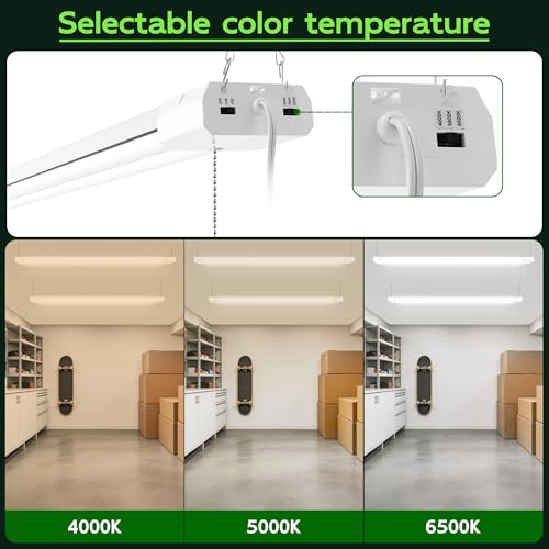 Image of Hlite LED Shop Lights 4FT with Reflector,5500LM,3 Power Level&3CCT,2 Pack | Shop Light 4000K /5000K /6500K Tunable,5W /34W /42W Switchable,Linkable Utility Shop Light for Workshop,Garage,Basement,Warehouse