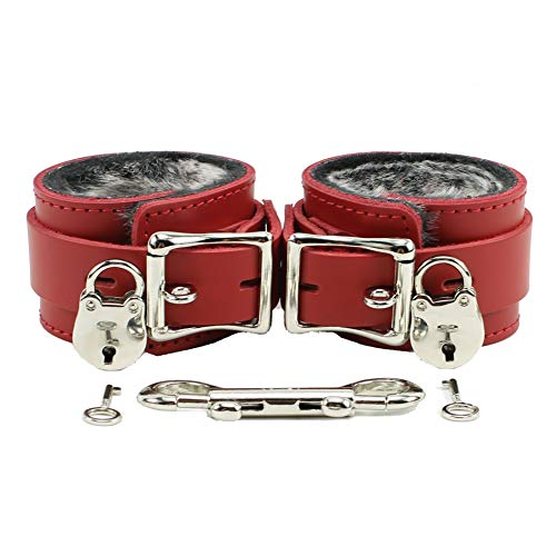 Atlas Wrist or Ankle Cuffs Latigo Leather Faux Chinchilla Fur Lining Lambskin