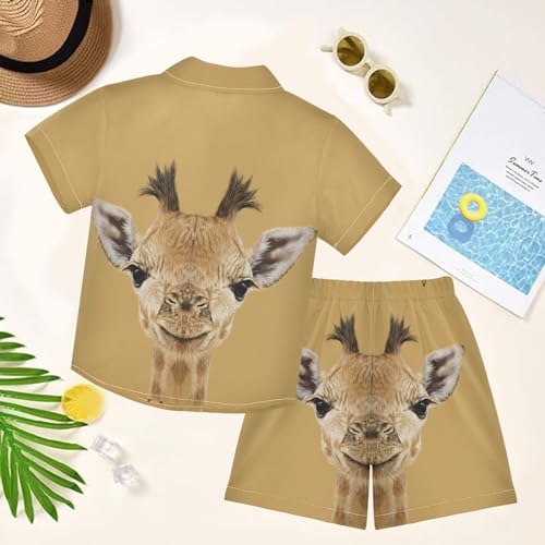 Image of visesunny Funny Boy's 2 Pieces Shirt and Short Set Casual Shirts Short Sleeve Beach Shorts Summer Outfits for 3-10 Years Kids
