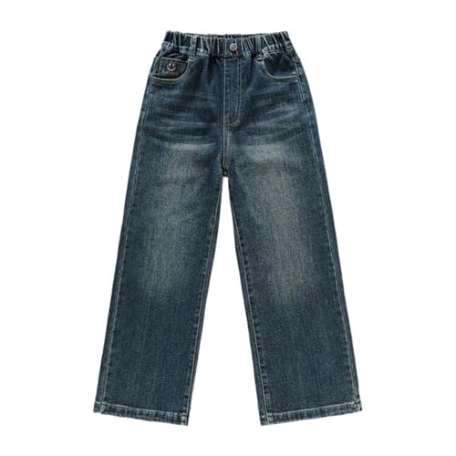 Girls Baggy Jeans High Elastic Waist Denim Pants Kids Casual Straight Wide Leg Jeans with Pockets Streetwear Clothes