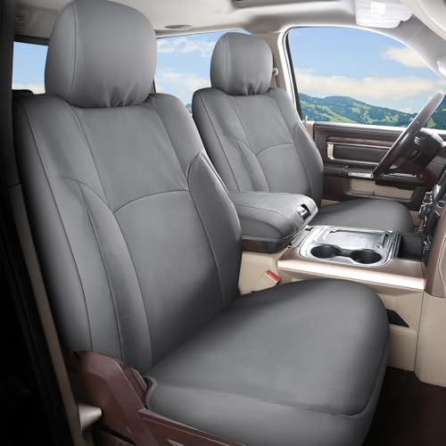 Image of Coverado Chevy Silverado Oxford Seat Covers Full Set, Fit for 2014-2018 1500, 2015-2019 2500HD 3500HD Chevy Silverado GMC Sierra Crew Double Extended Cab (Flat Front&Curved Rear, Gray)