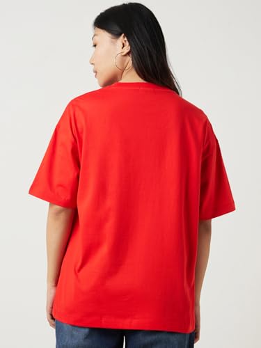 Image of Bewakoof Women's Solid Oversized Fit Half Sleeve Round Neck Cotton Jersey T-Shirt