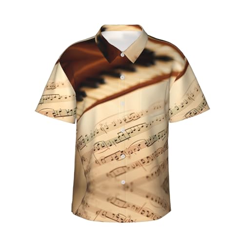 ETASUIOL - Chemise hawaïenne imprimée partition pour hommes, chemises d'été décontractées, essentiels de vacances à la plage tropicale, Noir , XXL