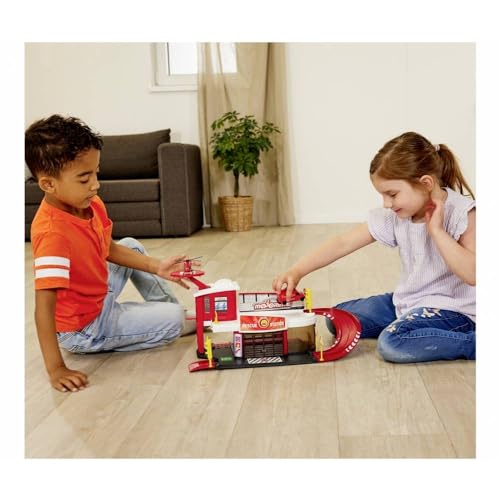 Dickie Toys 212050038 Feuerwehrstation, Launcher und Feuerwehrauto die cast Renault Master 7,5cm, 50x25x22cm