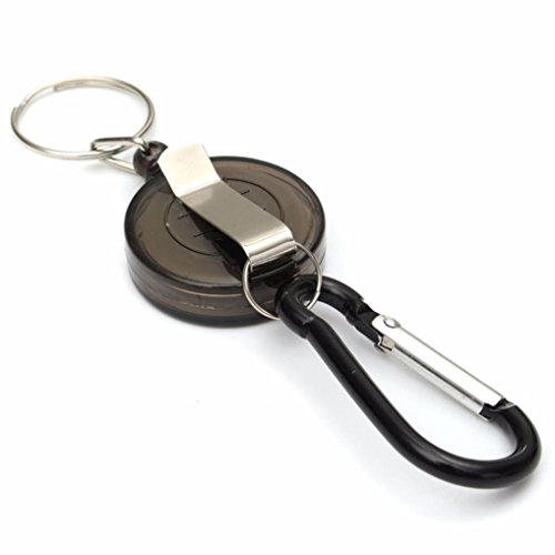 Lookatool Retractable Key Chain Badge Reel - Recoil Carabiner ID Ski Pass Holder (Black)